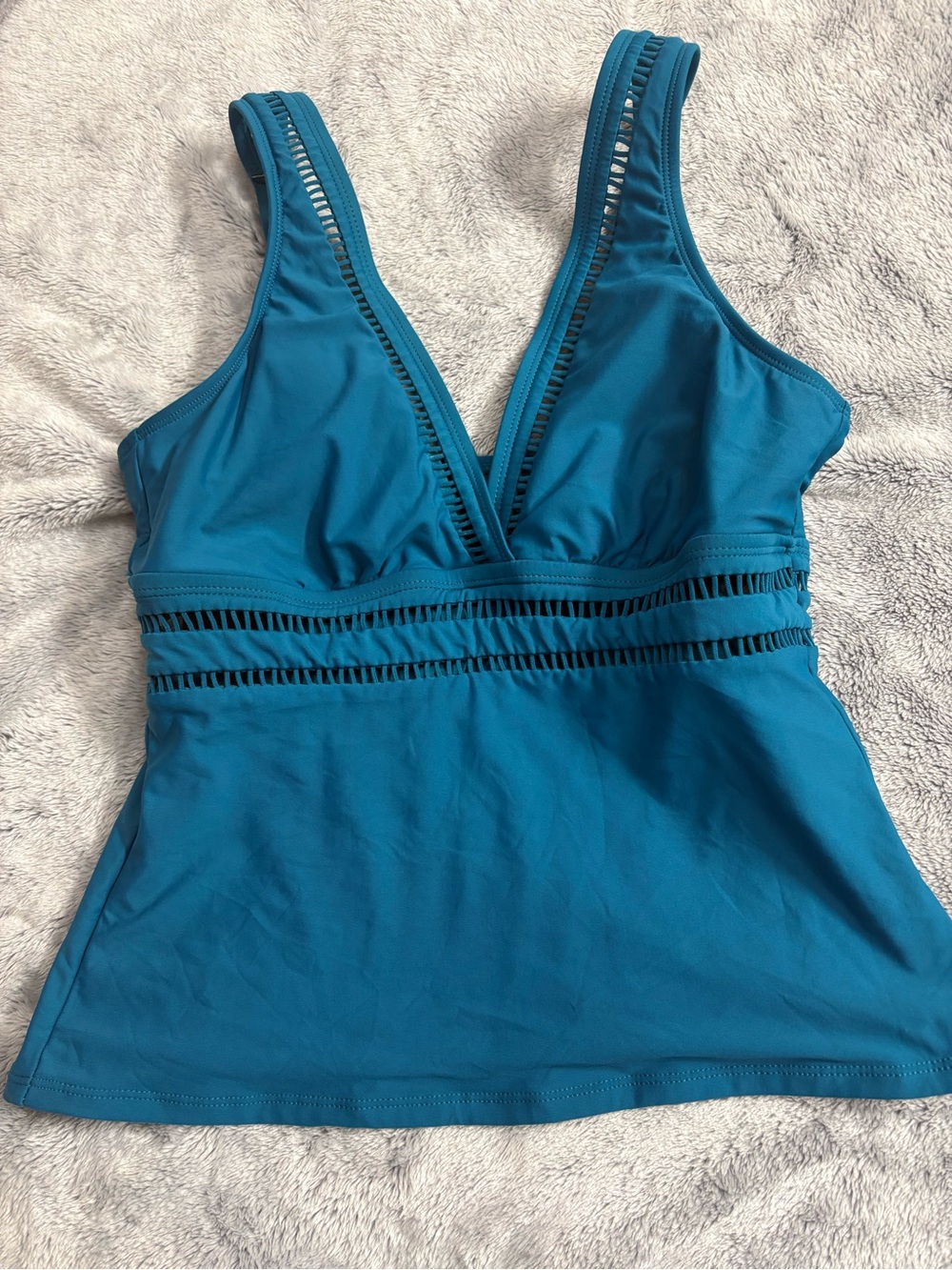 Time and Tru Teal Scoop Tankini Top with Ladder Cutout